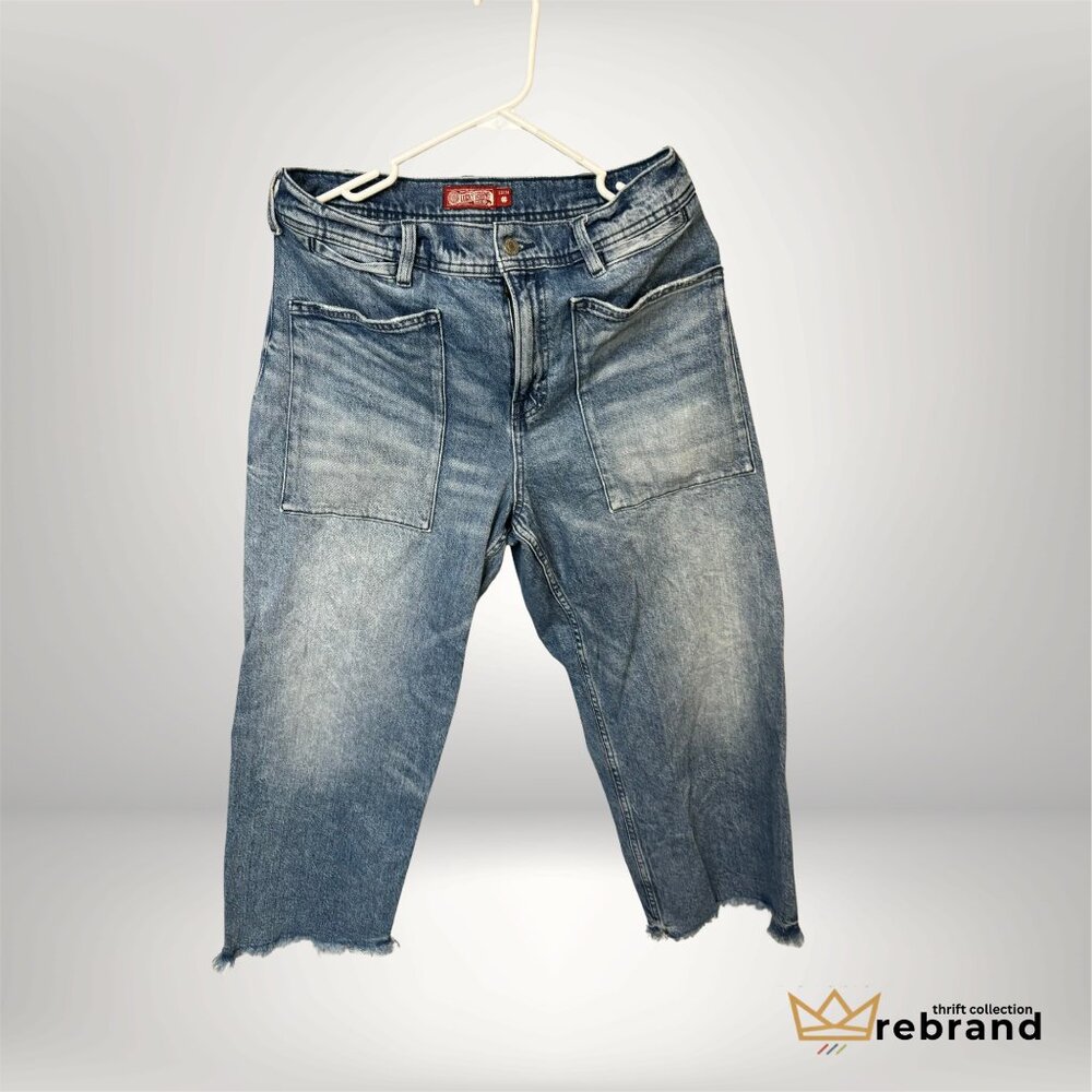 Lucky Legend Cropped Jeans Light Wash Raw Hem Utility Denim 12/31